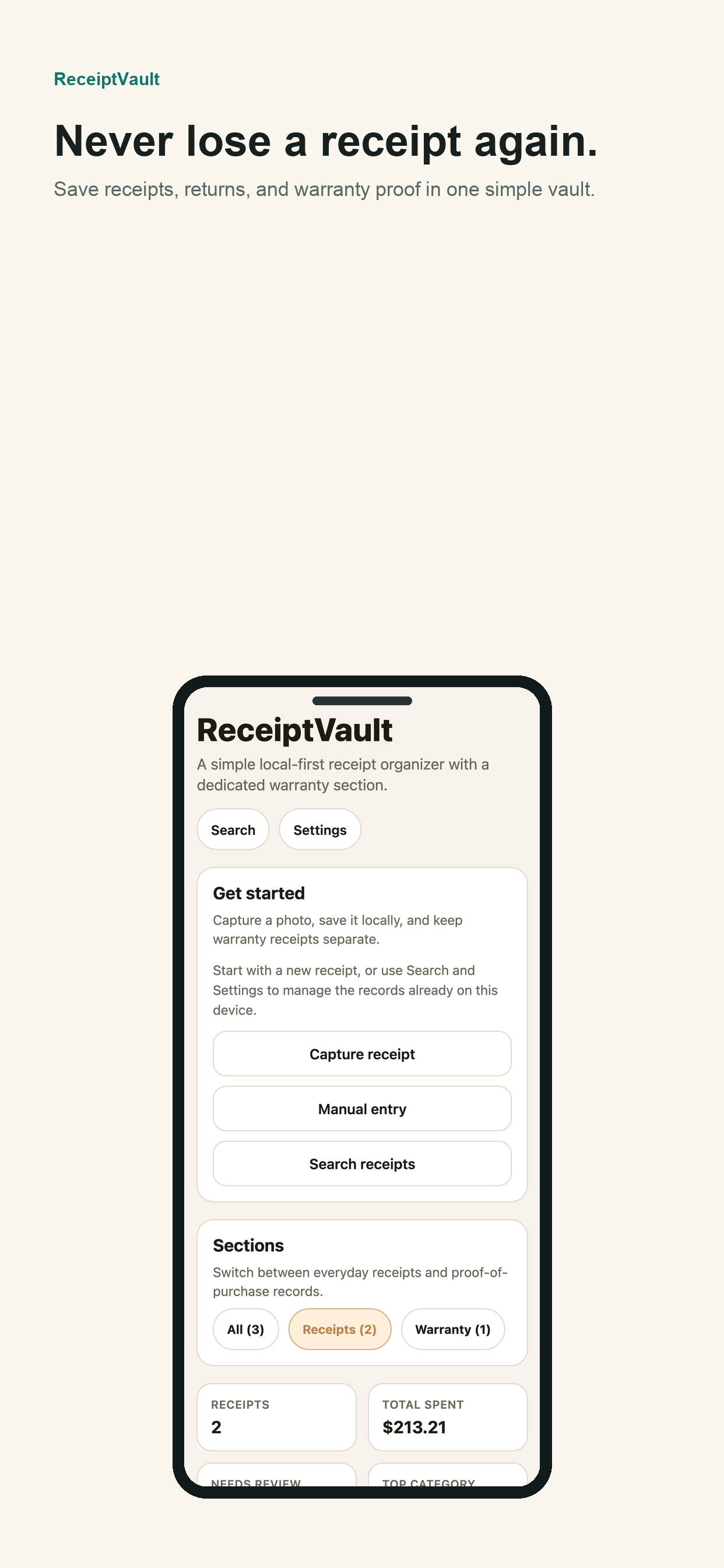 ReceiptVault receipt list screenshot
